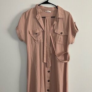 Blush Pink Button-Down Shirt Dress